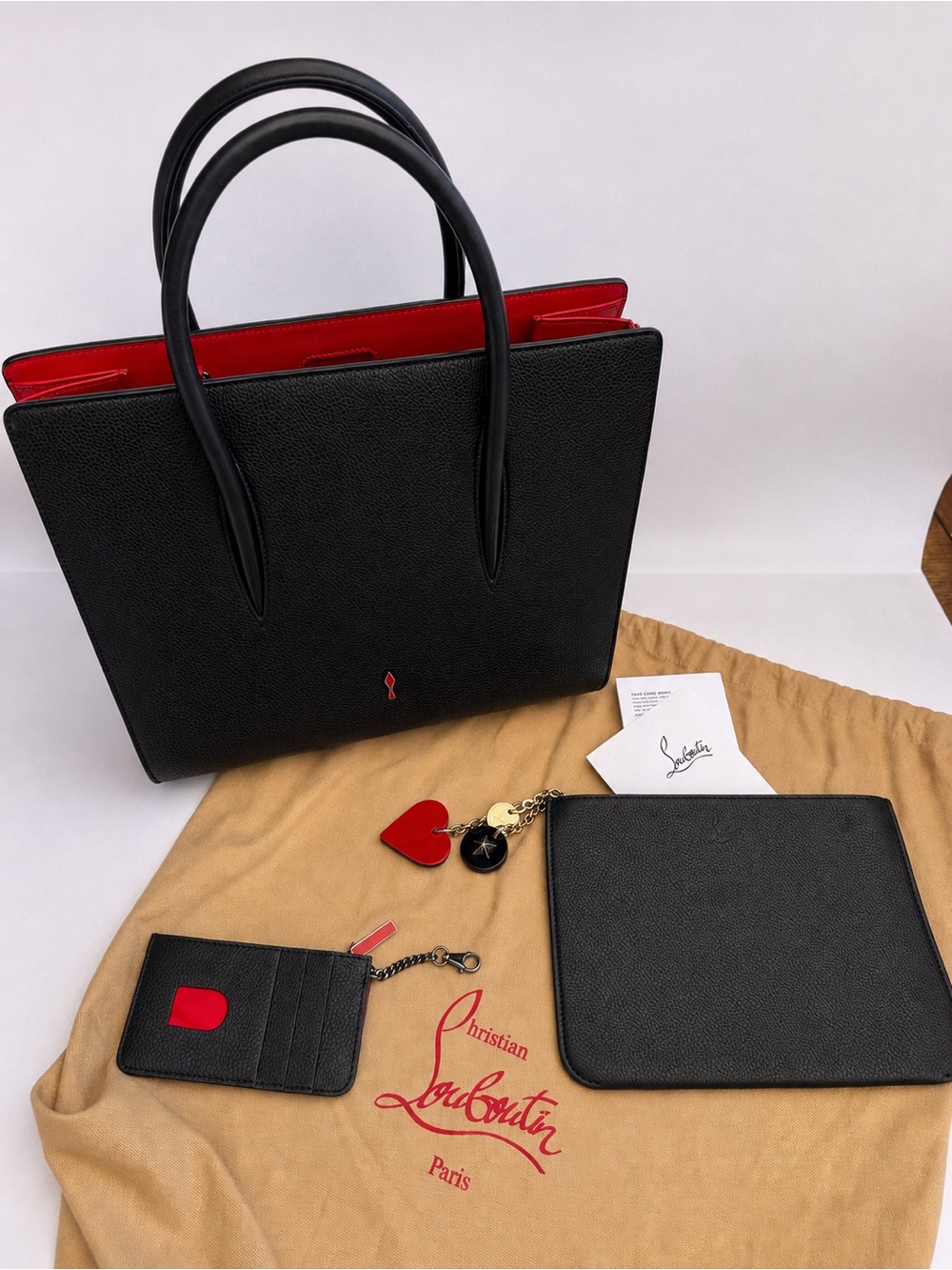 Christian Louboutin Black Leather Tote with Red Trim and Accessories - Picture 2 of 10